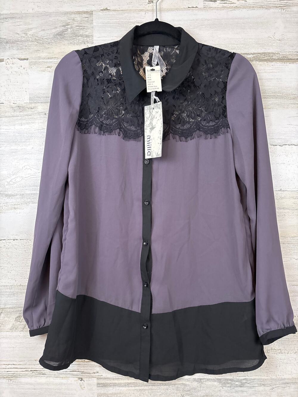 Miilla Womens S Purple Black Lace Blouse Romantic Boho Chic NWT